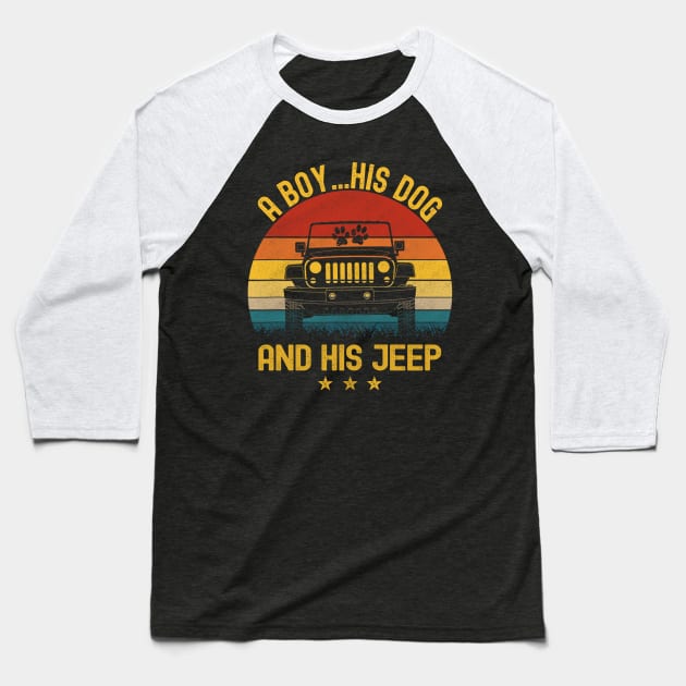 A Boy His Dog And His Jeep Vintage Jeep Jeeps Lover Baseball T-Shirt by Jane Sky